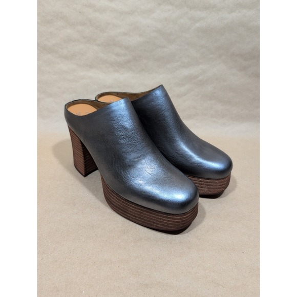 NEW Kork-Ease Women's 9 Veronica Clog Silver Leather Comfort Stack Platform - Picture 1 of 7